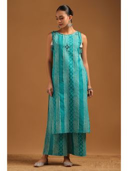 Soch - Teal Green Cotton Geometric Co-Ord Set