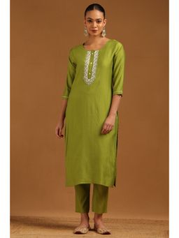Soch - Light Green Desert Storm Solid Kurta With Pant