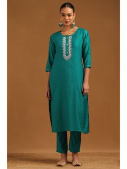 Soch - Turquoise Blue Desert Storm Solid Kurta With Pant