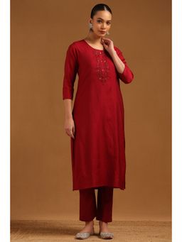 Soch - Maroon Desert Storm Solid Kurta With Pant