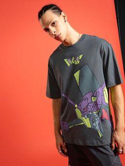 Bewakoof - Men's Grey EVA01 Graphic Printed Oversized T-shirt
