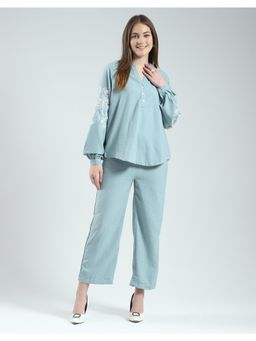 Monte Carlo - Women Green Self Design Regular Fit Co-Ord (Set of 2)