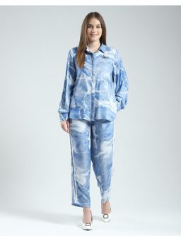 Monte Carlo - Women Blue Printed Regular Fit Co-Ord (Set of 2)