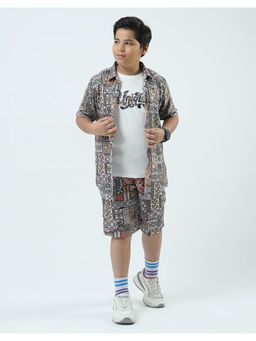 Monte Carlo - Boys Multi-Color Printed T-Shirt with Shirt and Shorts (Set of 3)