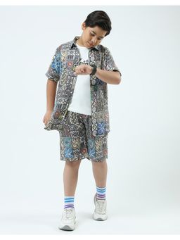 Monte Carlo - Boys Multi-Color Printed T-Shirt with Shirt and Shorts (Set of 3)