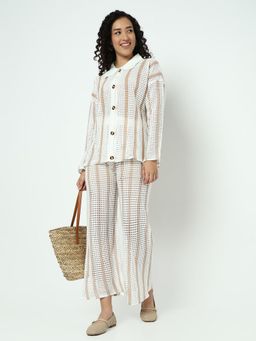 SHOWOFF - Women White Stripes Relaxed Fit Co-Ord (Set of 2)