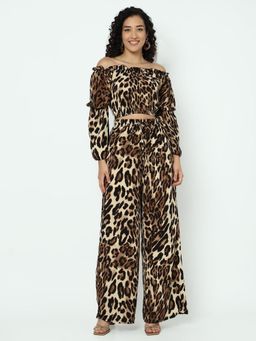SHOWOFF - Women Brown Animal Print Relaxed Fit Co-Ord (Set of 2)