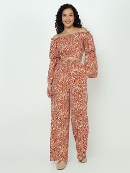 SHOWOFF - Women Rust Animal Print Relaxed Fit Co-Ord (Set of 2)