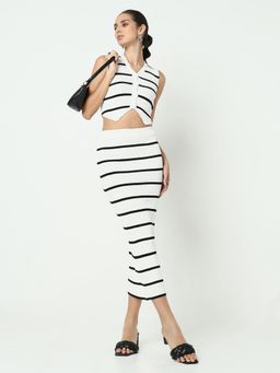 SHOWOFF - Women White Stripes Bodycon Fit Top with Skirt (Set of 2)