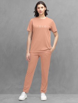 HELLCAT - Women Orange Solid Regular Fit Co-Ord (Set of 2)