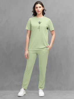 HELLCAT - Women Green Solid Regular Fit Co-Ord (Set of 2)