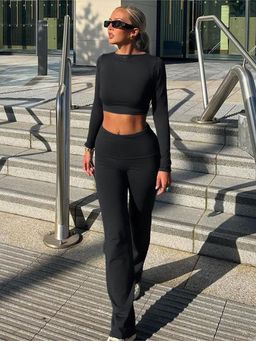 Outzidr - Women Black Solid Skinny Fit Co-Ord (Set of 2)