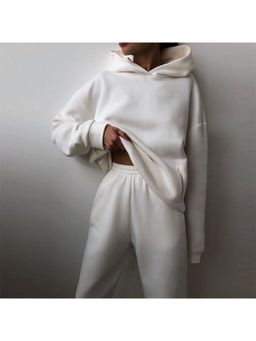 Outzidr - Women White Solid Relaxed Fit Co-Ord (Set of 2)