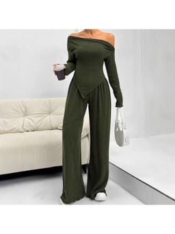 Outzidr - Women Green Solid Regular Fit Co-Ord (Set of 2)