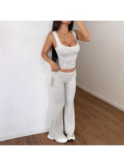 Outzidr - Women White Solid Slim Fit Co-Ord (Set of 2)