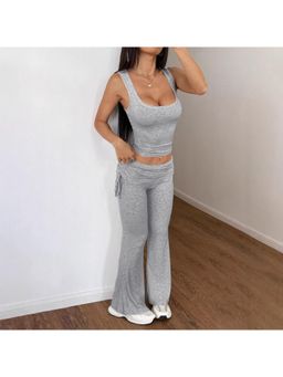 Outzidr - Women Grey Solid Slim Fit Co-Ord (Set of 2)