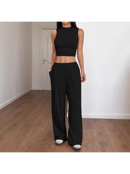 Outzidr - Women Black Solid Regular Fit Co-Ord (Set of 2)