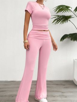 Outzidr - Women Pink Solid Slim Fit Co-Ord (Set of 2)