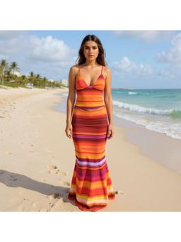 Outzidr - Women Orange Abstract Regular Fit Top with Skirt (Set of 2)