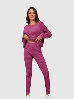 Outzidr - Women Purple Textured Regular Fit Co-Ord (Set of 2)