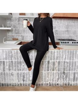 Outzidr - Women Black Textured Bodycon Fit Co-Ord (Set of 2)