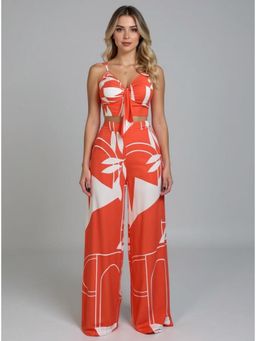 Outzidr - Women Orange Floral Regular Fit Co-Ord (Set of 2)