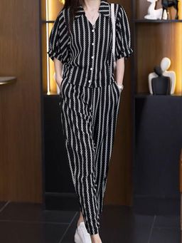 Outzidr - Women Black Printed Regular Fit Co-Ord (Set of 2)