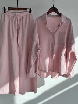 Outzidr - Women Pink Solid Relaxed Fit Co-Ord (Set of 2)