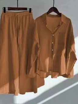 Outzidr - Women Orange Solid Relaxed Fit Co-Ord (Set of 2)