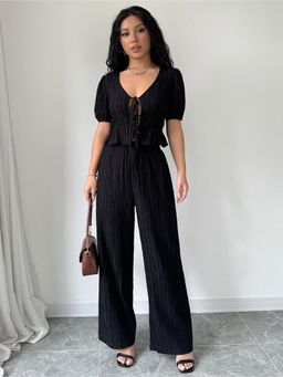 Outzidr - Women Black Solid Relaxed Fit Co-Ord (Set of 2)