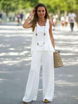 Outzidr - Women White Solid Relaxed Fit Co-Ord (Set of 2)