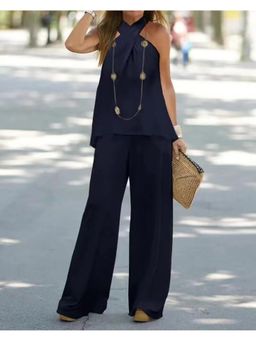 Outzidr - Women Navy Blue Solid Regular Fit Co-Ord (Set of 2)