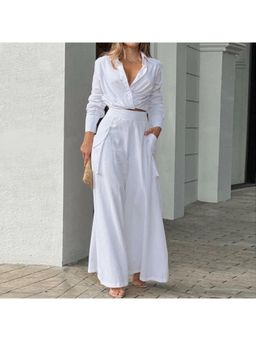 Outzidr - Women White Solid Regular Fit Co-Ord (Set of 2)