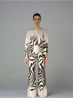 Outzidr - Women White Abstract Relaxed Fit Co-Ord (Set of 2)