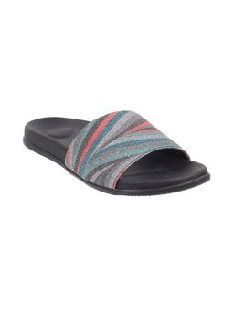 Metro - Womens Gun Metal Flat Mules Metro Grey Metal Printed Synthetic Sandals