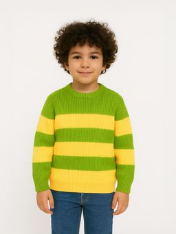 Nautinati - Green and Yellow Striped Boys' Sweater for Boys