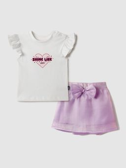 Nautinati - Organza Lavender Bow Skirt With White Top