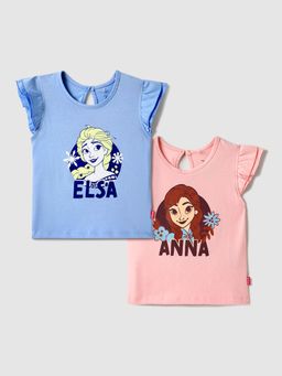 Nautinati - Pink and Blue Frozen Print Tops for Girls (Pack of 2)