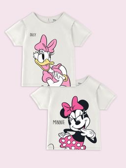 Nautinati - White Minnie Mouse and Daisy Print T-shirts for Girls (Pack of 2)