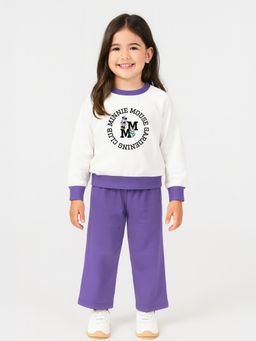 Nautinati - White and Violet Typography Sweatshirt and Pant for Girls