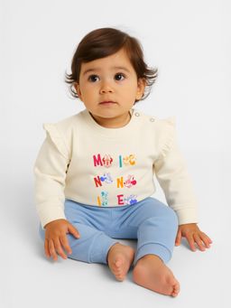 Nautinati - White and Blue Typography Sweatshirt and Joggers for Girls