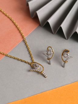 CLARA - Silver Gold Rhodium Plated Swiss Zirconia Zion Pendant Earrings Chain Set for Women