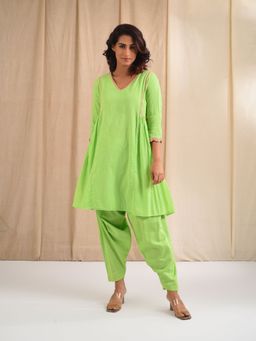 Blushing Couture by Shafali - Parrot Green Cotton Suit (Set of 2)