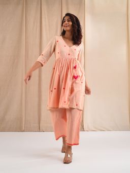 Blushing Couture by Shafali - Peach Cotton Suit (Set of 2)