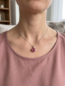 CARATIRO - Pink Women 925 Sterling Silver Wine Colour Diamond Necklace