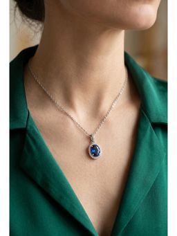 CARATIRO - 925 Sterling Silver Kiwi Shape Blue Sapphire Diamond Necklace