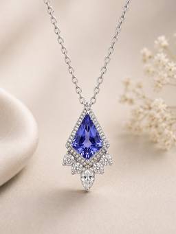 CARATIRO - Women 925 Sterling Silver Kite Shaped Blue Moissanite Tanzanite Necklace