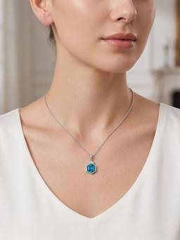 CARATIRO - Women 925 Sterling Silver Blue Topaz Hexagon Cut Moissanite\ Necklace
