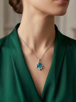 CARATIRO - Blue Women 925 Sterling Silver Geometric Moissanite Necklace