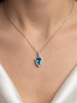 CARATIRO - Women 925 Sterling Silver Blue Geometric Halo Moissanite Necklace